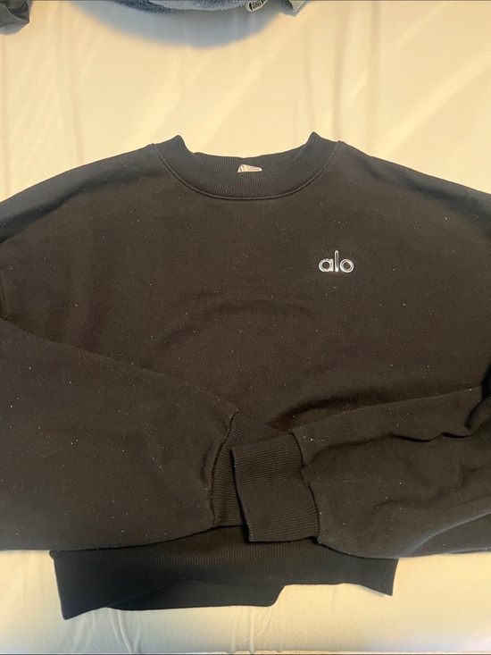 ALO Yoga Sweaters - ALO Yoga Black Cropped Crewneck Sweatshirt with White 'alo' Logo